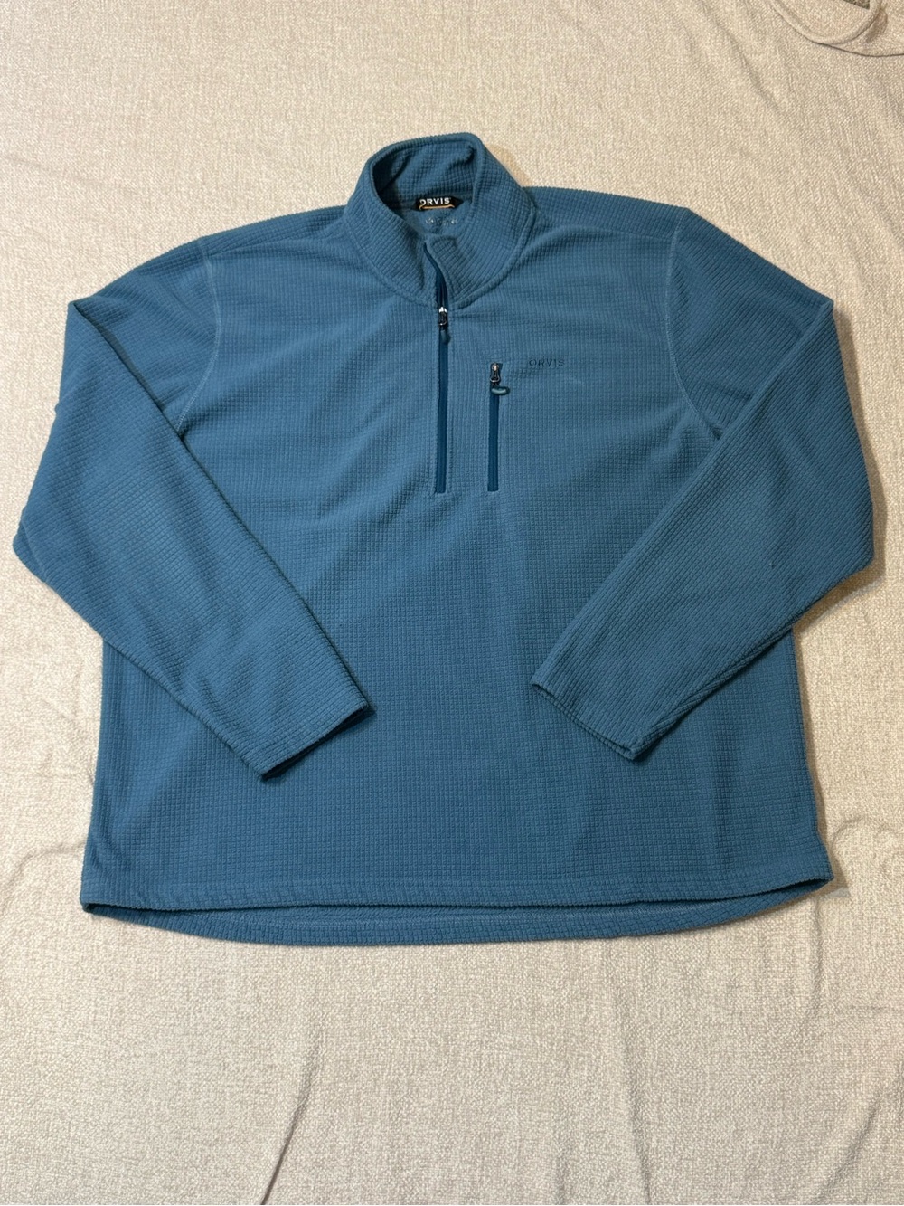 Orvis Mens XXL Blue Grid Fleece 1/4 Zip Pullover Gorpcore Outdoor Hiking